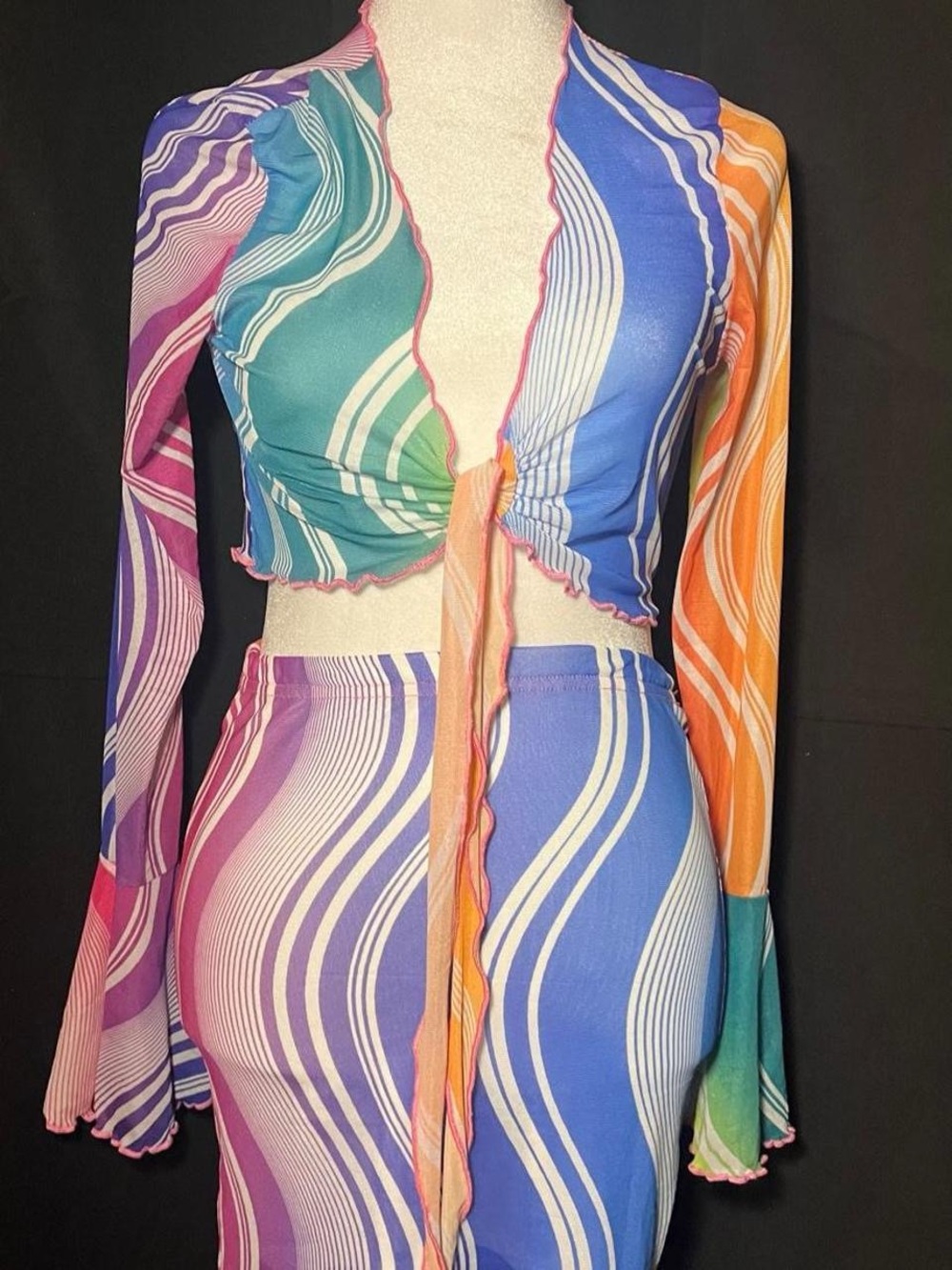 SHEIN Flounce Sleeve Crop Top & Skirt Set